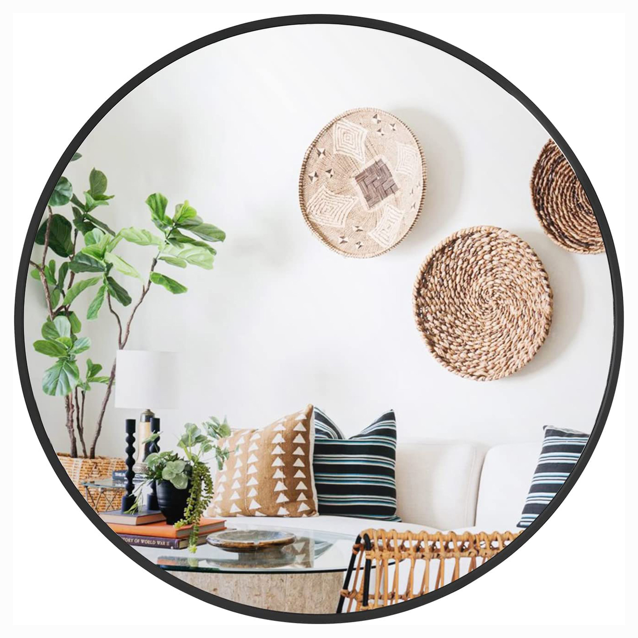 Beaquicy 24 inch Bathroom Round Mirror Metal Frame Wall Decor Mirror