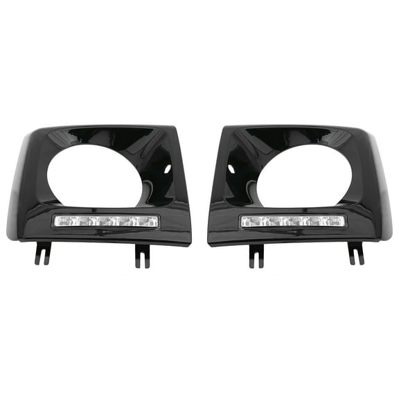 Ikon Motorsports Headlight Bezel W/ LED DRL Compatible with 1990-2018 Mercedes-Benz W463 G500 G550 G55 G63 G65 AMG Gloss Black Front Head Lights Lamps Exterior Cover Frames Accessories Pair