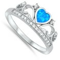 thumbnail image 4 of CHOOSE YOUR COLOR Blue Simulated Opal Heart Tiara Crown Promise Ring 925 Sterling Silver Band White CZ Female Size 9, 4 of 4