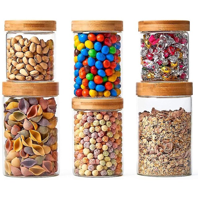 Juego de 6 frascos de almacenamiento de vidrio herméticos, 1360ml + 900ml + 600ml, frascos de almacenamiento de comida 11 Afortunado Sencillez
