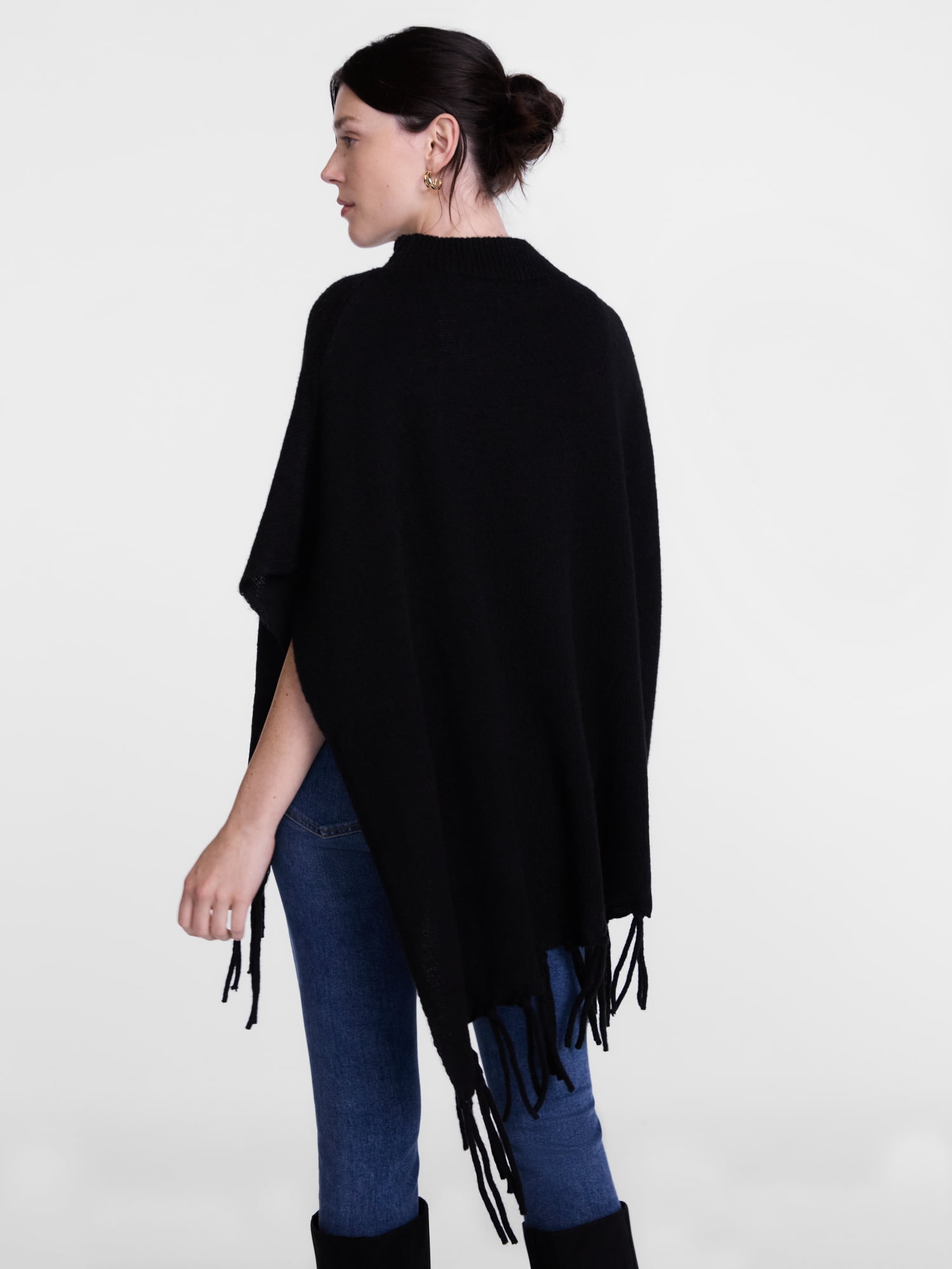 Scenario Women's Mock Neck Fringe Poncho, Sizes S-XL