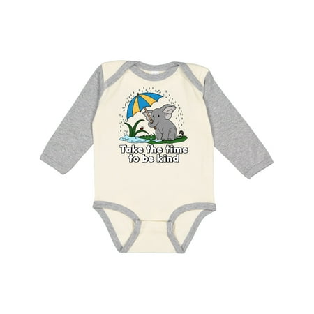 

Inktastic Take the Time to be Kind with Cute Elephant and Umbrella Gift Baby Boy or Baby Girl Long Sleeve Bodysuit