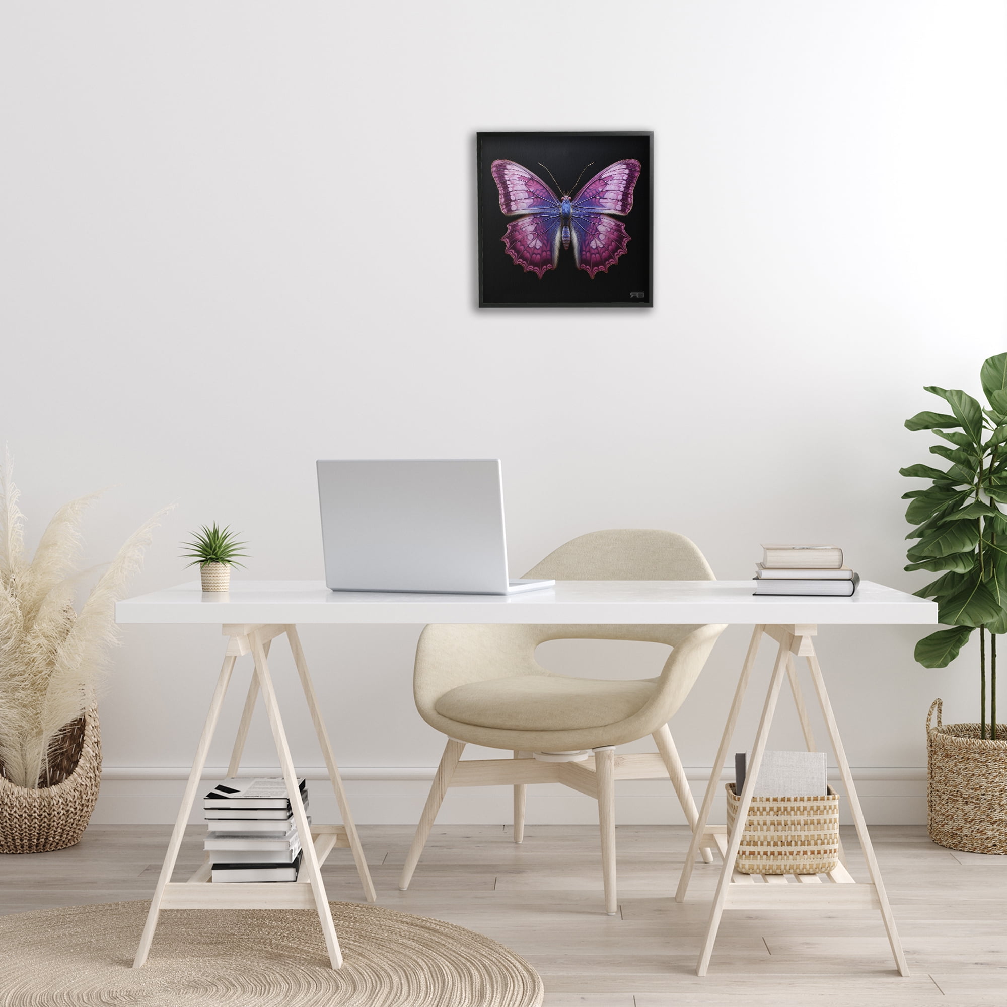 Stupell Industries Vivid Purple Butterfly Animals & Insects Painting Black Framed Art Print Wall Art, 17 x 17