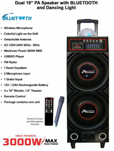 Funcionar Rizado Meandro Performance Teknique ICBM-CRYSTAL Dual 10" Pa Speaker w/ Bluetooth /  Dancing Light - Walmart.com