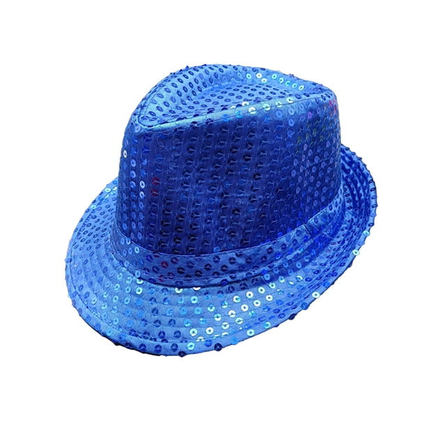 TSSOE Women Men Sequin Fedora Hat Disco Hat Jazz Dance Hat Hip-Hop Rapper Stage Performance Blue One Size