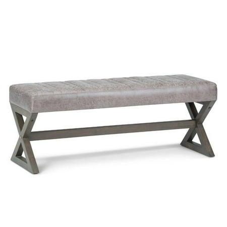 David Large Ottoman Bench Distressed Gray Taupe - WyndenHall: Faux Leather, Rubberwood Legs, Entryway Seating