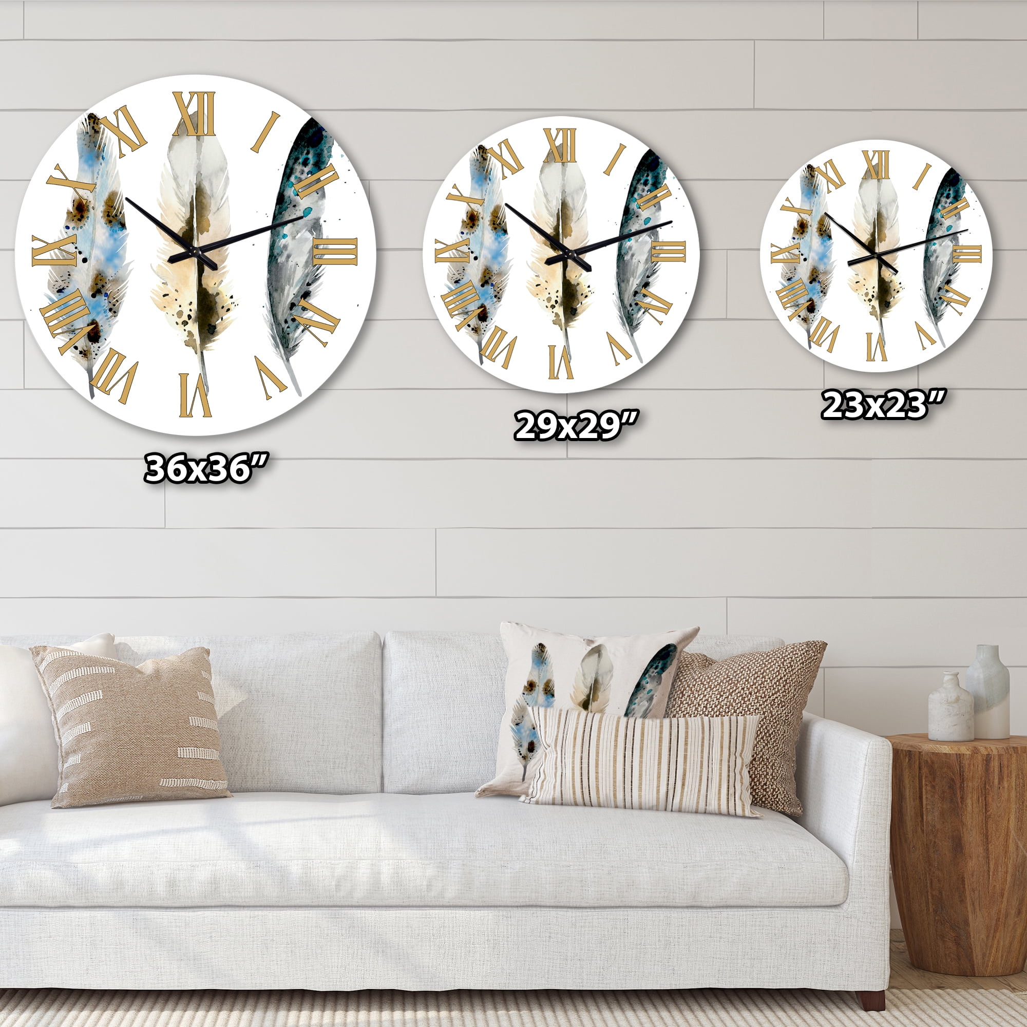 Designart 'Colourful Boho Feathers V' Bohemian & Eclectic Wall Clock