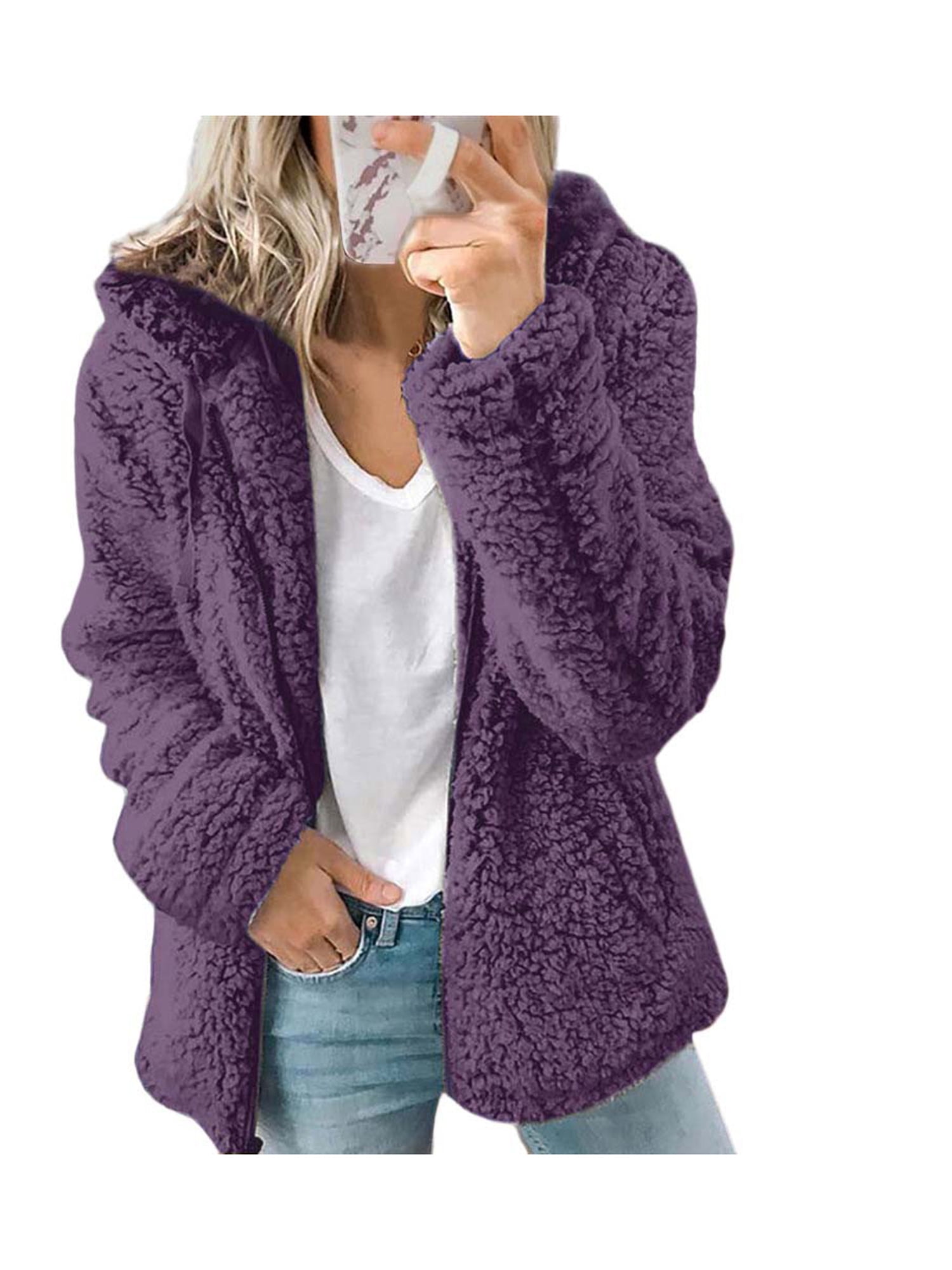 purple fuzzy jacket