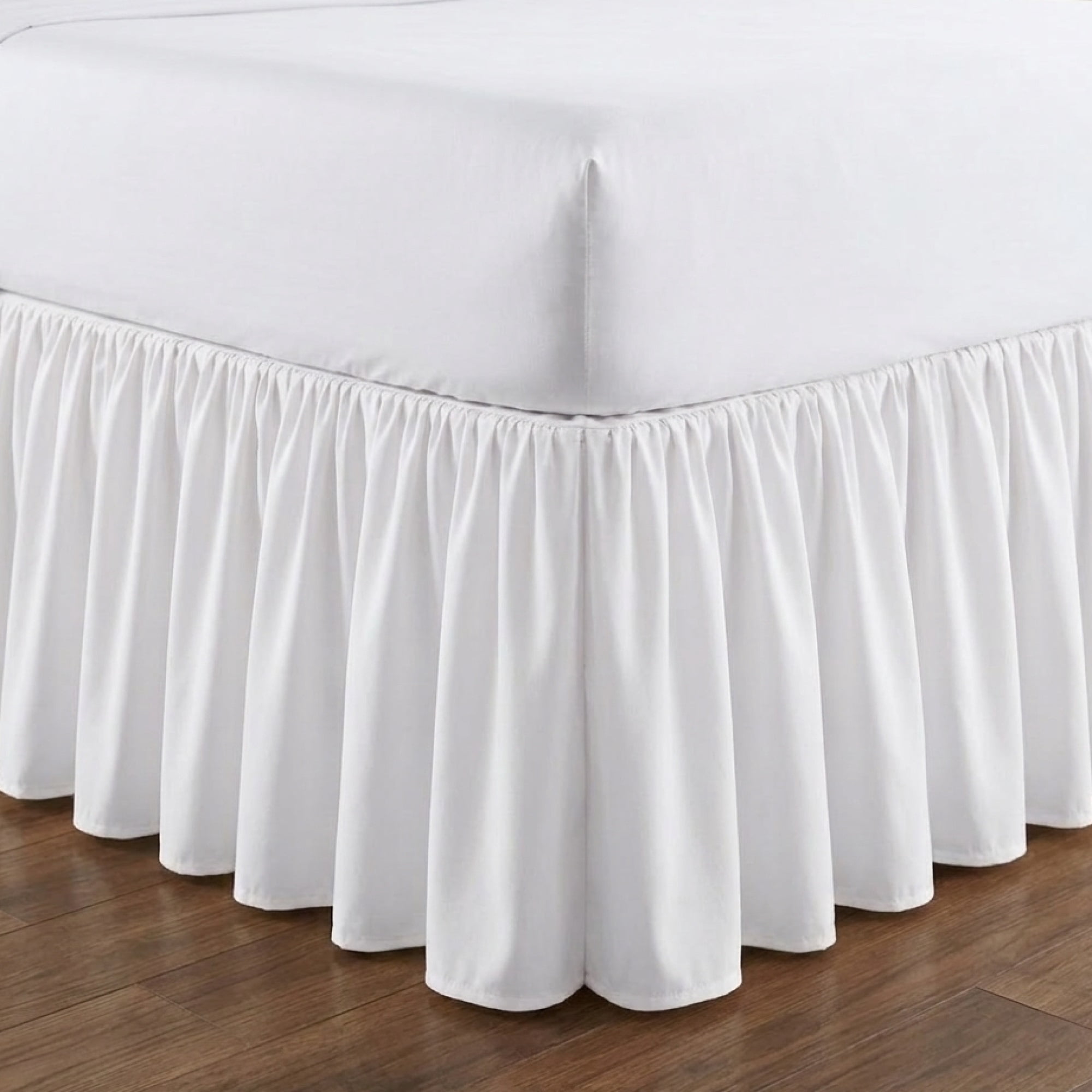 Barefoot Bungalow Landris Cotton-Blend Ruffled 15 inch Long Bed Skirt, White, Full, for Teens and Adults