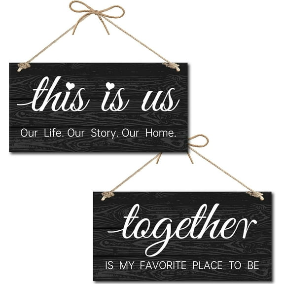 This is Wood Sign Together is My Favorite Place to Be Sign Our Life Our Story Our Home Rustic Wall Decor Plaque with Jute Twine for Couple Bedroom Above Bed Wall Hanging Housewarming
