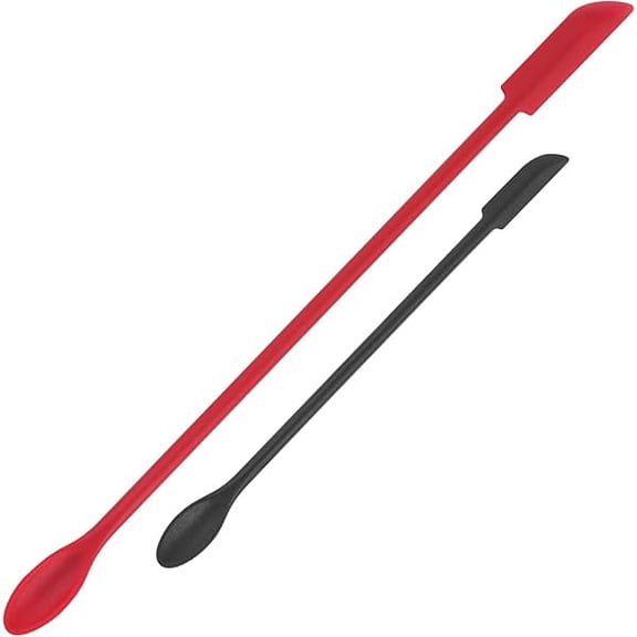 Mini Spatula Silicone Spatula Set - 2pcs Small Makeup Scrapers for Cosmetics, Reusable Beauty Tiny Tools, Thin Jar Scraper, Get Last of Makeup Out, Black and Red