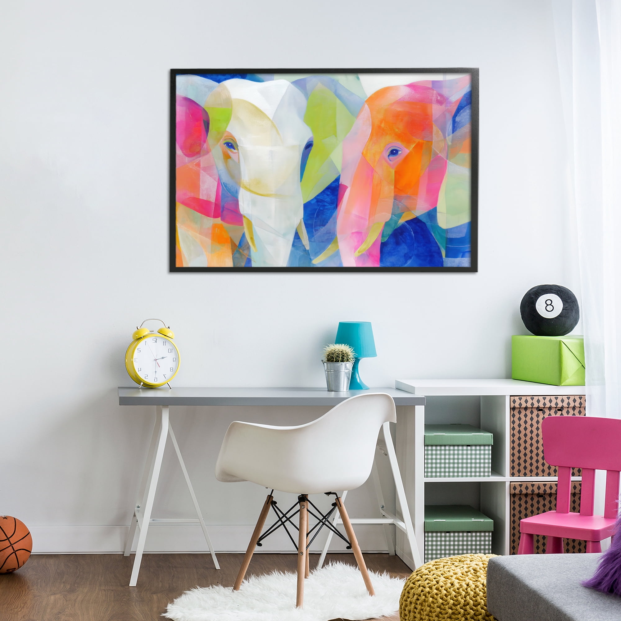 Stupell Industries Two Elephants Geometric Composition Black Framed Giclee Art, design by Chromatic Storm Studio