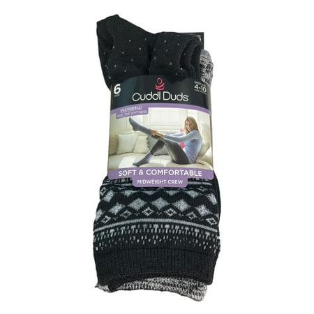 Cuddl Duds Women s Soft and Comfortable Midweight Crew Sock 6 Pair (Black Size 4-10)