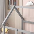 thumbnail image 3 of Modern Twin Size Montessori Floor Bed with House Roof Frame, Fence Guardrails and Opening, Grey, 3 of 8