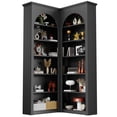 thumbnail image 2 of Casendy 71" Tall Corner Bookcase with Backboard, 6-Tier L-Shaped Corner Bookshelf with Curved Baffle, Industrial Display Rack for Living Room, Home Office,Black, 2 of 9