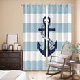 thumbnail image 3 of Aqua Stripe Nautical Kitchen Curtains 84 Inch Length, Navy Blue Anchor Summer Coastal Grommet Top Bedroom Living Room Curtains, Light Filtering Cafe Curtain Drapes 2 Panels Set 84''x84'', 3 of 9