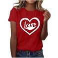 thumbnail image 4 of HaoXianJian Valentines Day Shirts Women Cute Heart Print Shirt Casual Valentines Top for Women Short Sleeve Love Letter Graphic Tees Tops Crewneck Pullover T-Shirts Size 2X 3X, 4 of 5