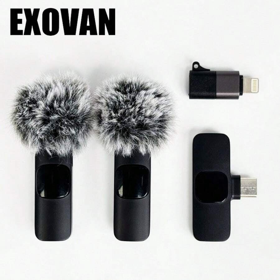 Wireless Mini Microphone for iPhone Smartphone, 2 Lapel Mics with Noise Reduction for Video Recording, Interview, Vlog, Noise Cancellation Stereo Audio