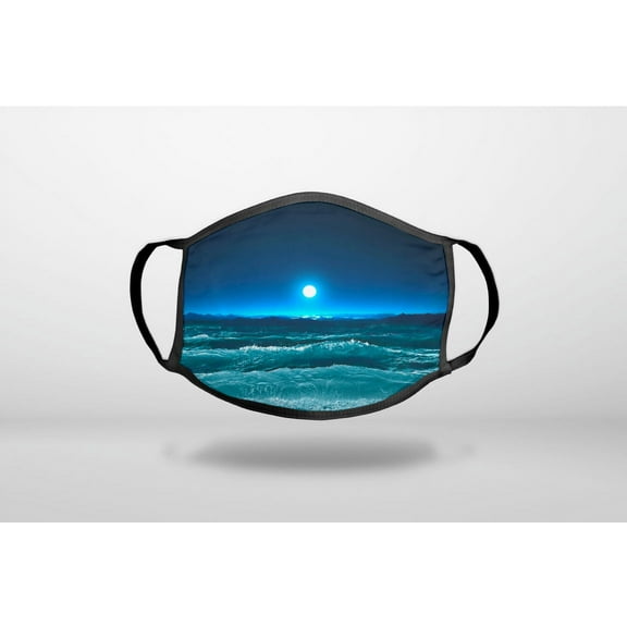 Moonlit Ocean Waves - 3-Ply Reusable Soft Cloth Face Covering, Unisex, Cotton Inner Layer