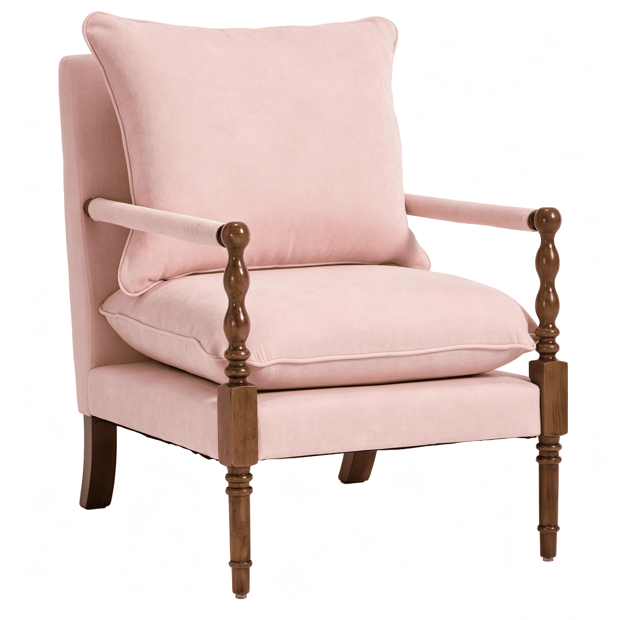Mid-Century Vintage Spindle Armchair,Chenille Accent Chair with Cushion & Wood Frame for Living Room Bedroom Office,Pink