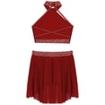 thumbnail image 4 of Linjinx Lyrical Dance Dress for Girls Ballroom Outfit Modern Dance Outfits Crop Top with Skirt Set Burgundy 10, 4 of 6