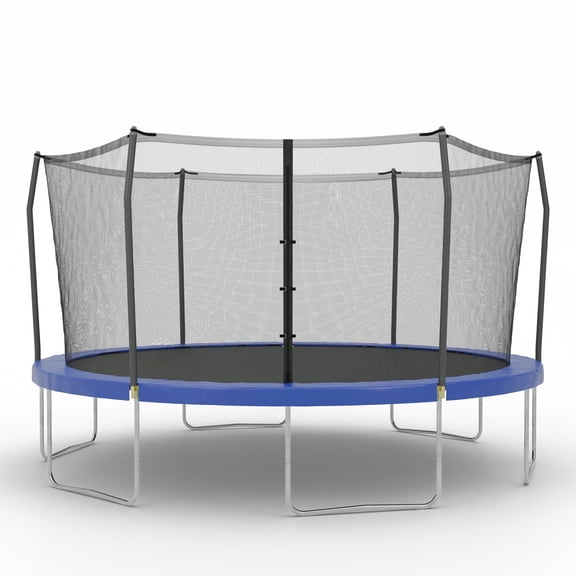 Skywalker Trampolines 15ft Round Trampoline with Safety Enclosure Net - Blue Outdoor Trampoline for Kids & Adults, Heavy-Duty Rust-Resistant Frame