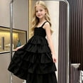 thumbnail image 4 of ATOGUTA Girls Beach Dresses Flowy Dresses A-line Sundress for Girls Casual Beach Wedding Dress Size 5T-13, Black, 4 of 6