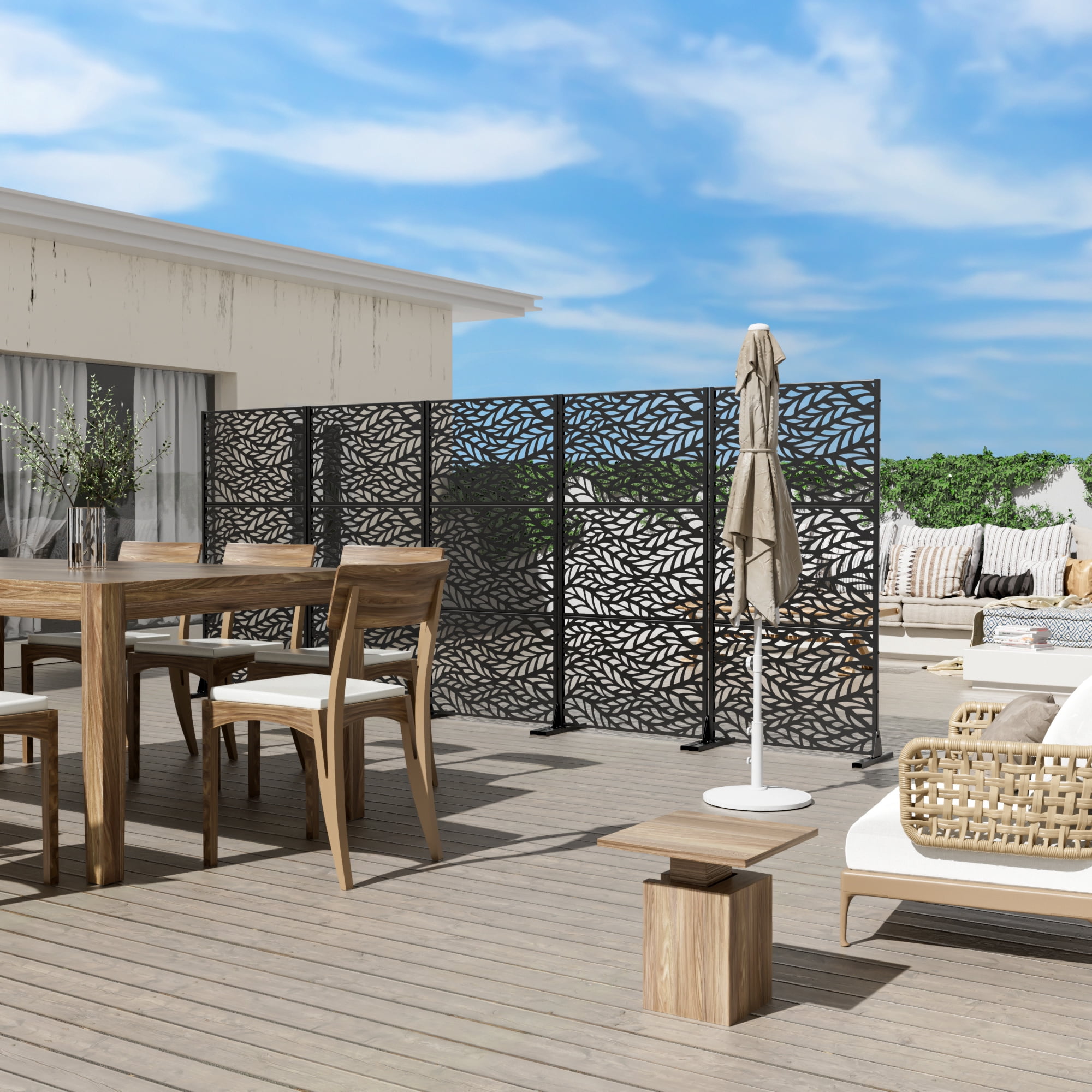 72"x35"x16" Outdoor Privacy Screen with Stand Metal Balcony Decorative Screen,Black