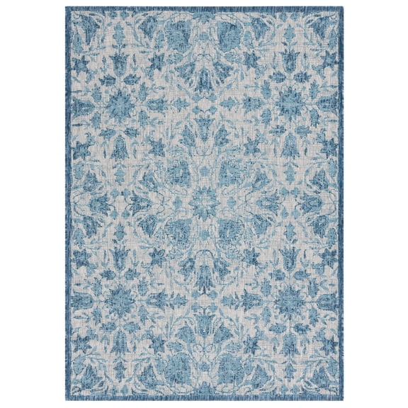 SAFAVIEH Courtyard Donal Floral Indoor/Outdoor Area Rug, Grey/Navy, 6'7" x 9'6"
