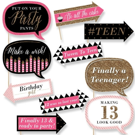 Funny Chic 13th Birthday - Pink, Black and Gold - Birthday Party Photo Booth Props Kit - 10
