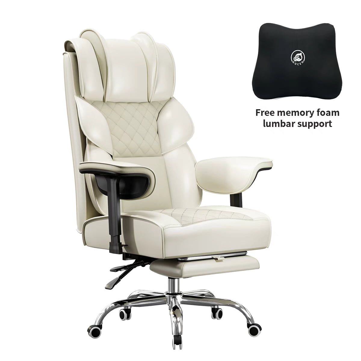 KOCEN Big and Tall Office Chair, Desk Chair with Soft Adjustable Armrests, Ergonomic High Back Gaming Chair with Lumbar Support, Executive Computer Chairs with Footrest(PU leather, beige)