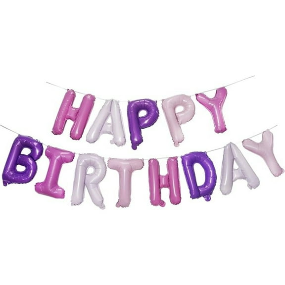 Purple Pink Happy Birthday Balloon Banner Foil Letters for Party Decoration Supplies