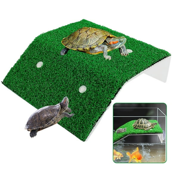 Plateforme de Réchauffement pour Tortue, Gazon Simulé, Rampe pour Tortue, Accessoires de Réservoir, Échelle d'Escalade pour Reptile, Rampe, Terrasse de Repos pour Reptile, Grenouille, Terrapin
