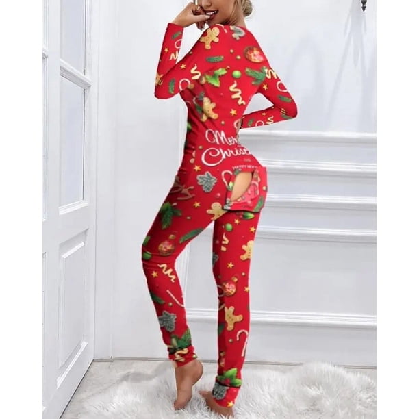 Pijamas con estampado de árbol de Navidad para mujer, ropa de dormir con solapa abotonada funcional, informal, cuello en V, manga larga, para adultos, para el hogar, Otoño, 2022