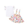 thumbnail image 4 of Aunavey Toddler Kid Baby Girls Easter Outfits Short Sleeve Ruffle T-Shirt Top Bunny Suspender Skirts Overalls Set, 4 of 6