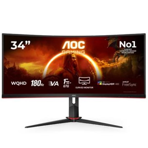 Restored AOC CU34G2XP/BK 34" - QHD (3440 x 1440), IPS, .5ms, Gaming Monitor - 180hz