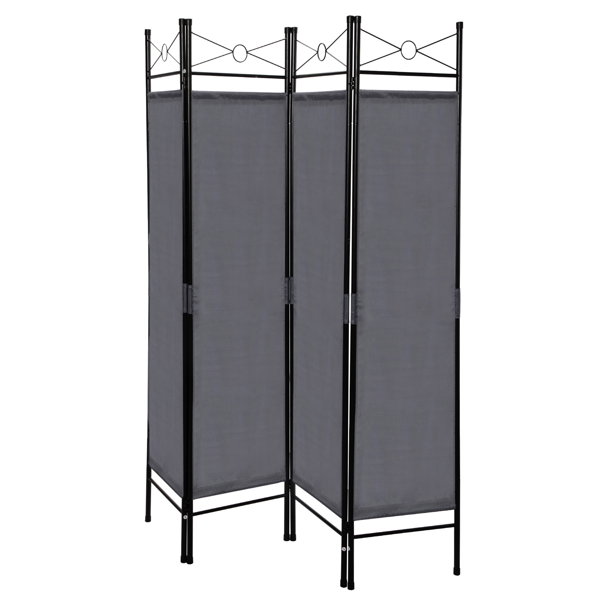 Kadyn 4 Panel Partition Room Separators Black Fabric, Folding Indoor Divider for Home, Office Room Divider for Living Room, Gray