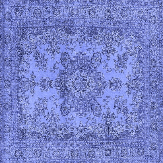 Ahgly Company Machine Washable Indoor Square Oriental Blue Industrial Area Rugs, 4' Square