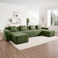 thumbnail image 4 of Modular 4 Seat U Shape Sectional Boneless Sofa, Cloud Sectional Couch with Deep Seat, Modern Modular 4-Seat Sofa Couch with Throw Pillows and 2 Movable Ottomans, Corduroy Fabric Green, 4 of 12