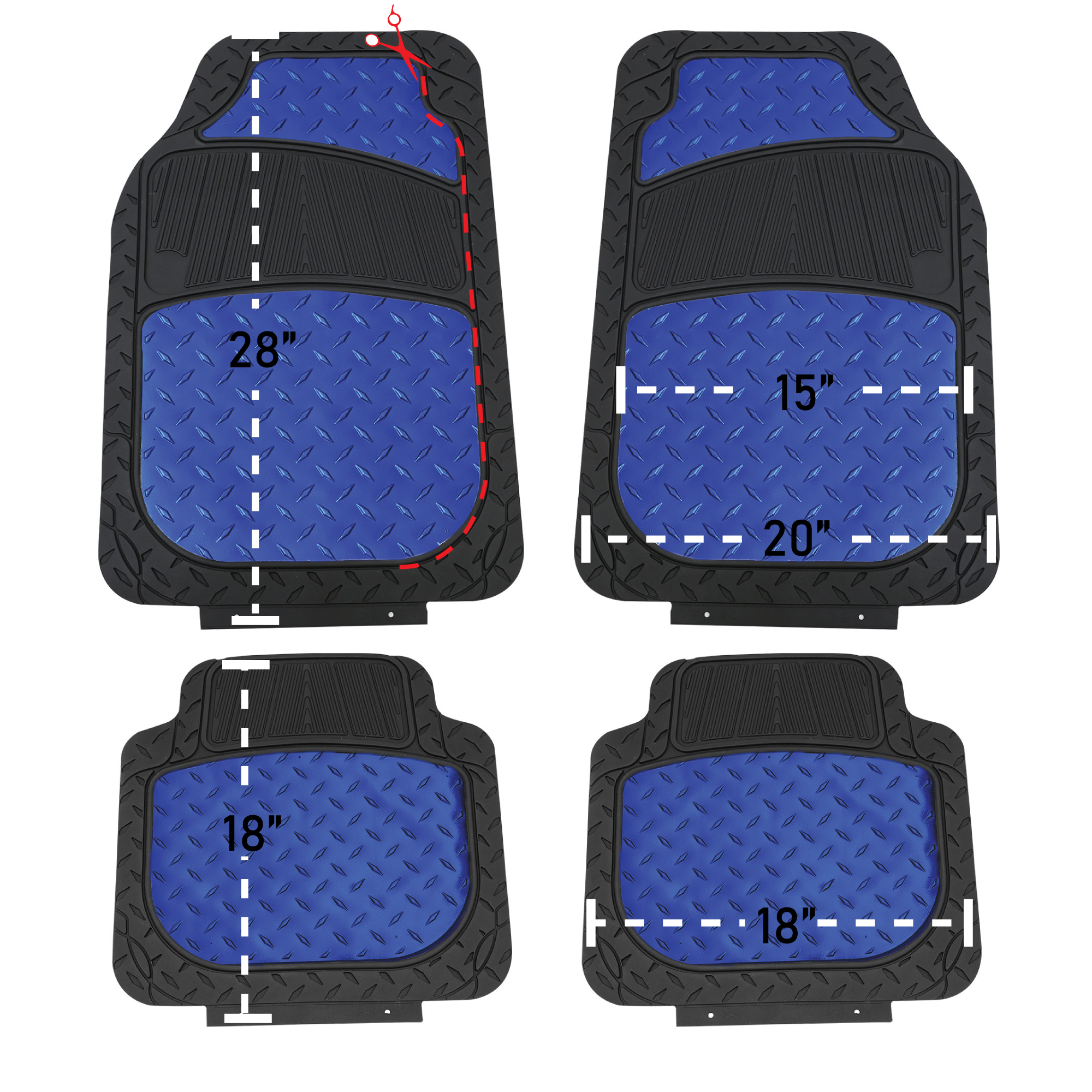 FH Group Climaproof Rubber Car Floor Mat, Universal 4pc Blue Floor Mats with Air Freshener