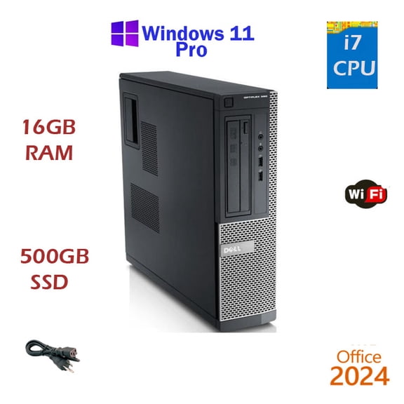 Restored Windows 11 Dell i7 3.4 ghz 16GB RAM 500GB SSD WiFi Desktop Computer PC Office24
