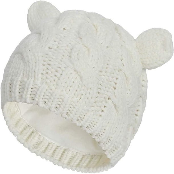 Ficarrico Gorros de otoño e invierno para niños, niños y niñas, gorros de lana, blanco M, aptos para 2-6 meses