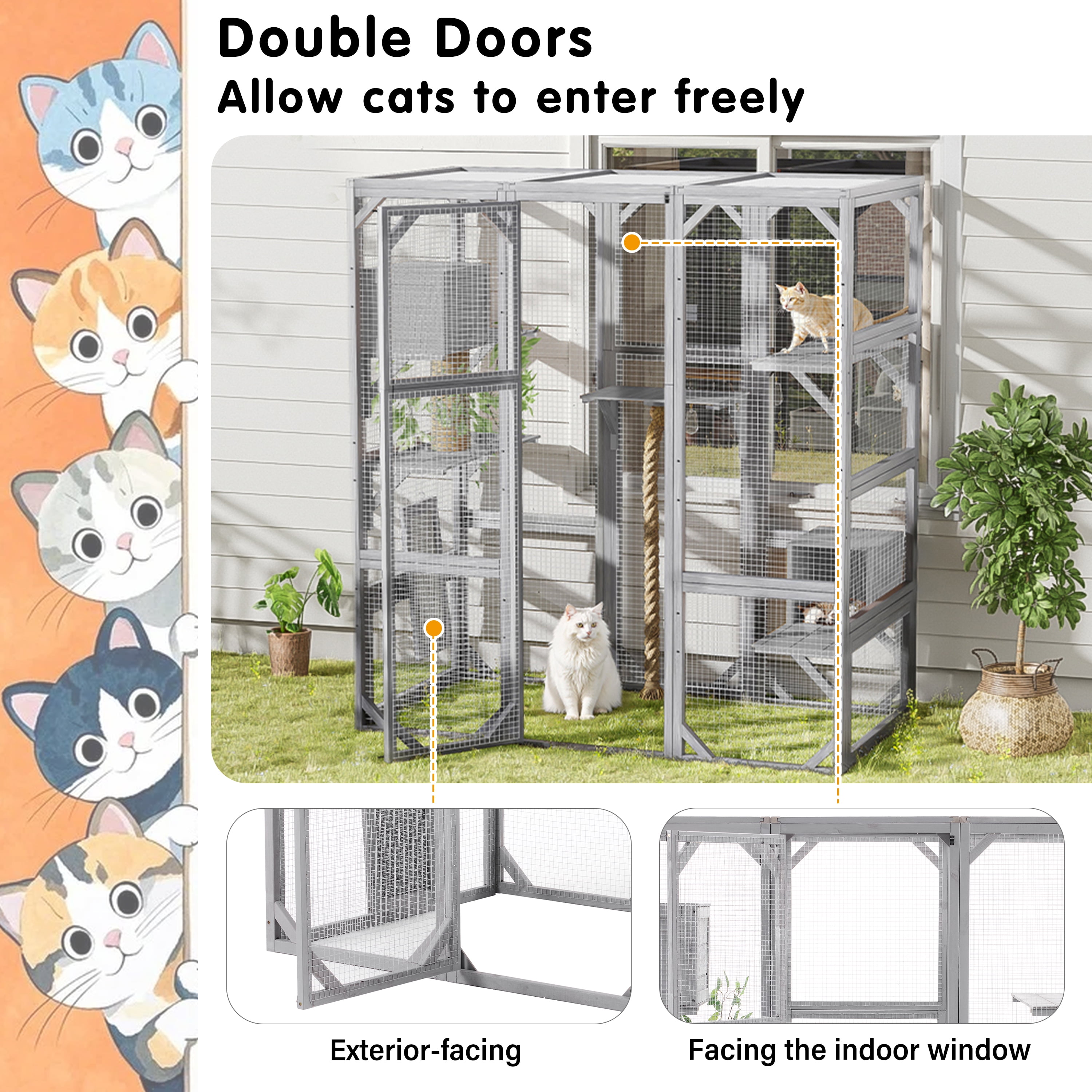 Euroco Large Outdoor Cat Enclosure with Sleeping Houses, Climbing Platforms, and Scratching Posts