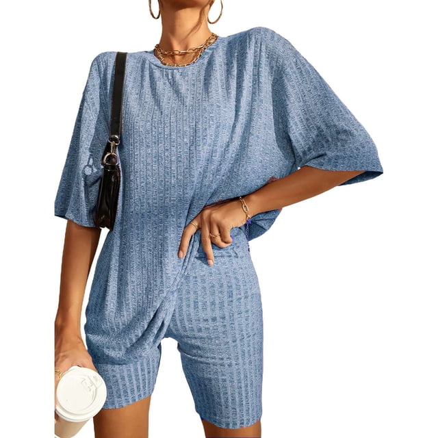 Conjunto de pijama de dos piezas con parte superior e inferior de manga corta para mujer, diseño fácil de usar