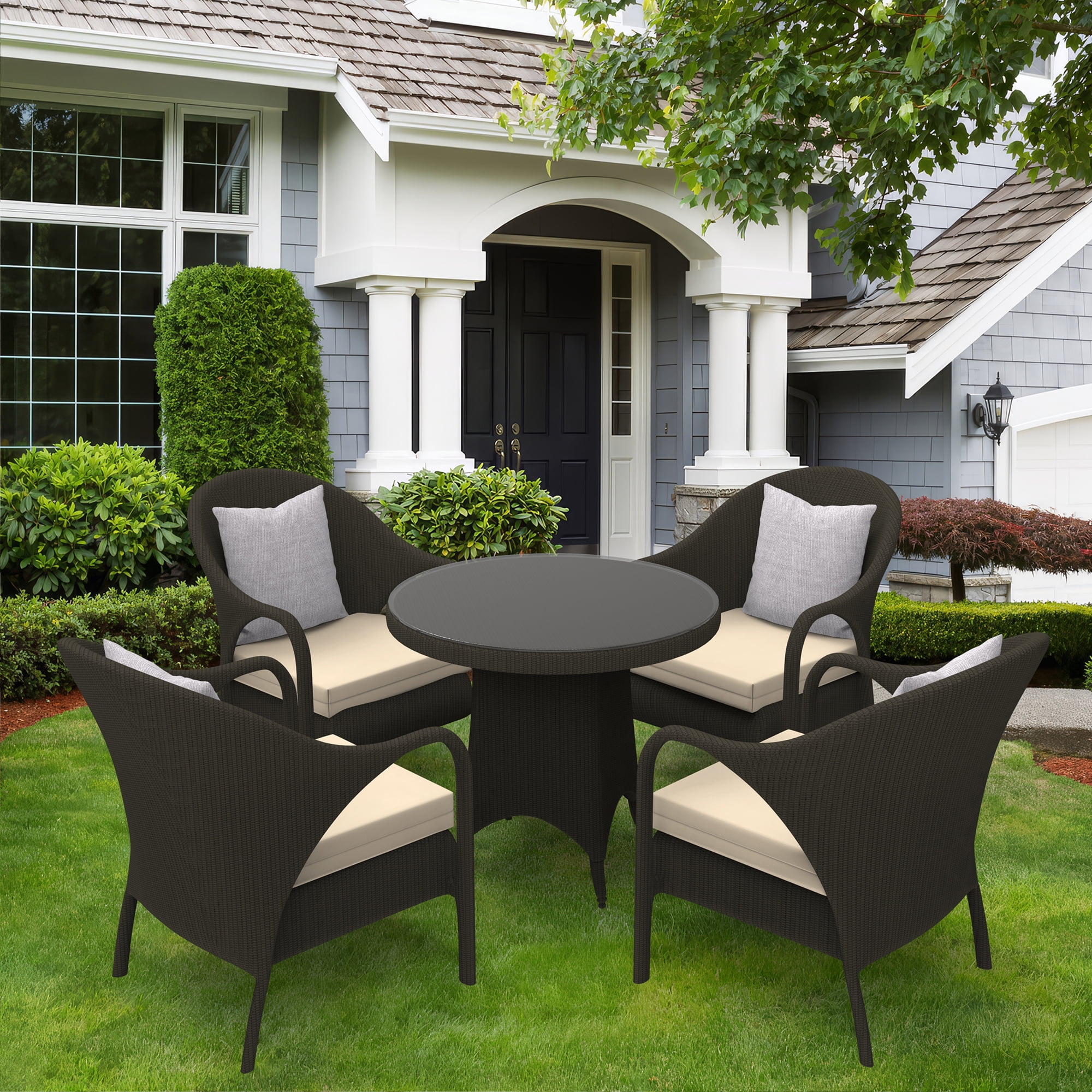 Unikome Outdoor Cushions Set of 4 Solid Water-resistant Outdoor Patio Seat Cushion 18.5-Inch x 16-Inch Square, Beige