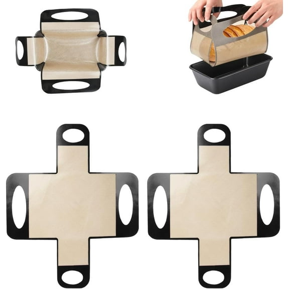 Reusable Silicone Bread Loaf Pan Liner, Food-Grade Silicone Bread Sling, Loaf Pan Lifters - Non-Stick & Easy Clean Dough Transfer Tool with 4 Handles - Best Fits 9x5" or 1.5lb Loaf Pans - Pack of 2