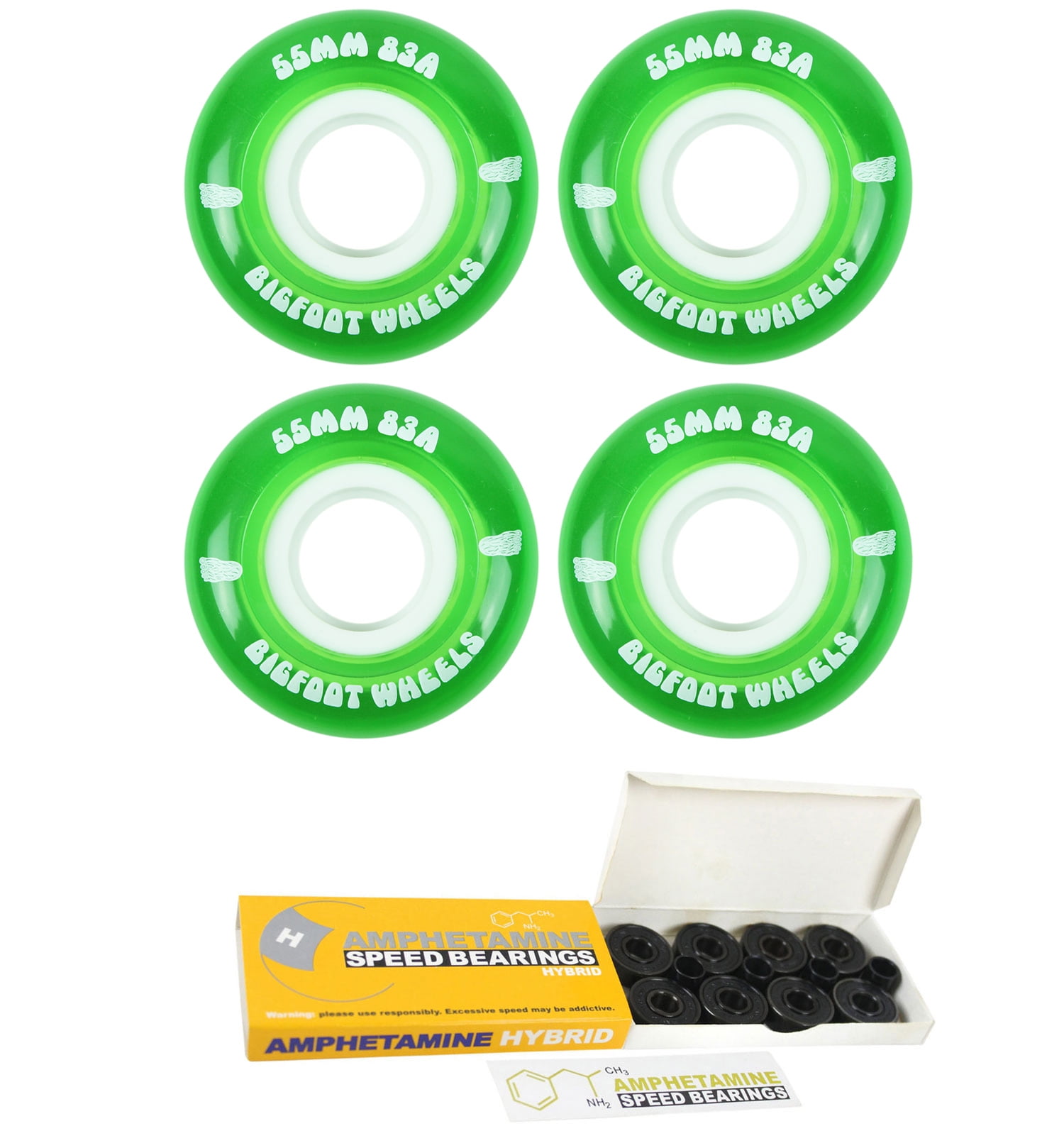 Bigfoot Skateboard Wheels 55mm 83A Soft Cruiser Filmer Green + Ceramic Bearings