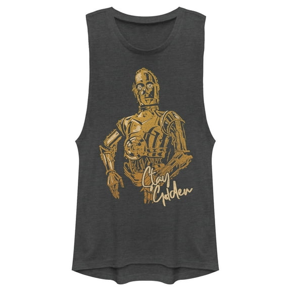 Junior's Star Wars: The Rise of Skywalker C-3PO Stay Golden  Festival Muscle Graphic Tee Charcoal 2X Large