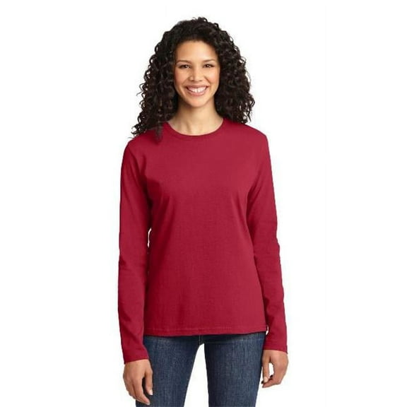 Port & Company Ladies Long Sleeve 100% Cotton T-Shirt, Red, XXX-Large