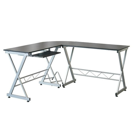 Metal Corner Computer Desk Zimtown Modern L-Shaped Desk, Corner Computer Desk PC Latop Study Table Workstation Home Office Wood & Metal, Black ()